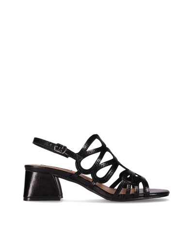 SANDALIA PIEL VEGANA TACON BAJO  MODELO MELANIA NEGRA 