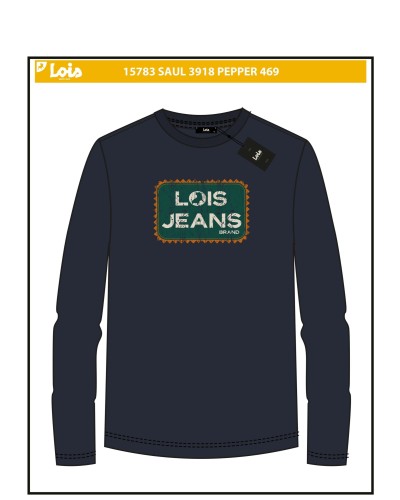 CAMISETA MANGA LARGA SAUL-PEPPER GARMENT WASH GRAFICA AZUL MARINO